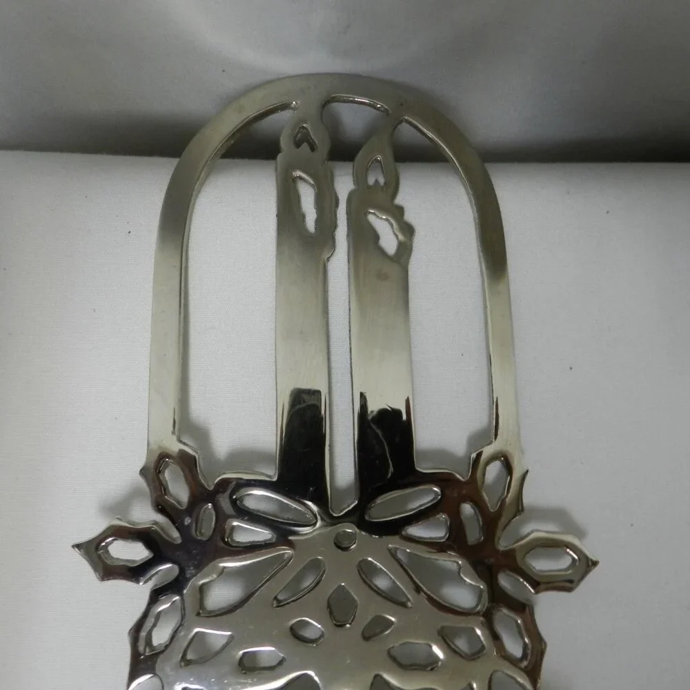 Vintage Candle Poinsettia Snowflake Christmas stocking holder hanger Silver tone